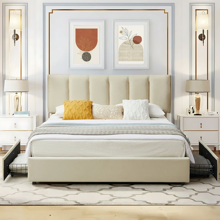 おでページ Amazon.com: Vabches Full Size Bed Frame with Storage