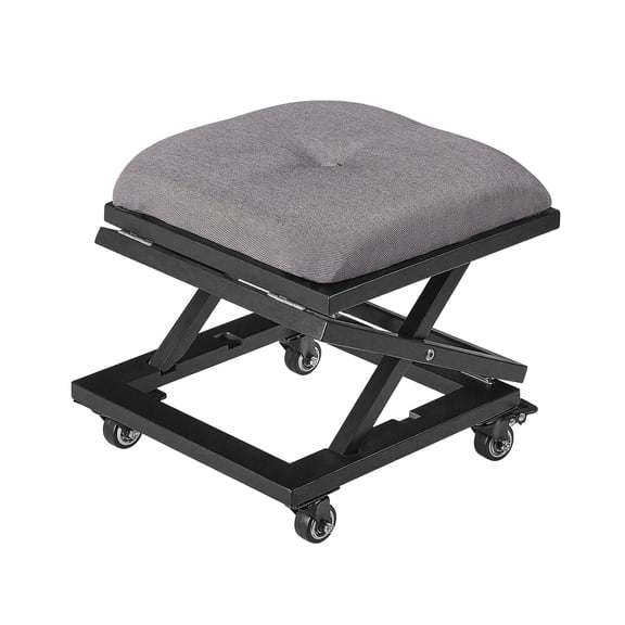 VECELO Black Adjustable Height Lifting Foot Stool with Wheels, Tufted Cushion and Foldable Steel Frame, Portable & Multifunctional Ottoman