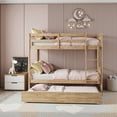thumbnail image 1 of VECELO Bunk Bed with Trundle,Twin Over Twin Bunk Beds with Sided Ladder and Full-Length Guardrail, Heavy Duty Wood Bunk Bed Built-in Ladder, Natural, 1 of 10