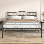 VECELO Classic Metal Platform Bed Frame with Headboard, No Box Spring Needed, Queen, Black