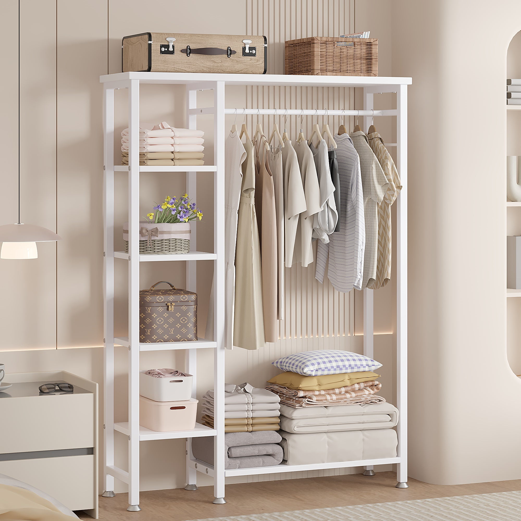 VECELO Freestanding Clothes Rack, Metal Organizer with Wood Shelves, Dorm, Bedroom, Entryway, Brown - Walmart.com VECELO Freestanding Clothes Rack, Metal Organizer with Wood Shelves, Dorm, Bedroom, Entryway, Brown - Walmart.com