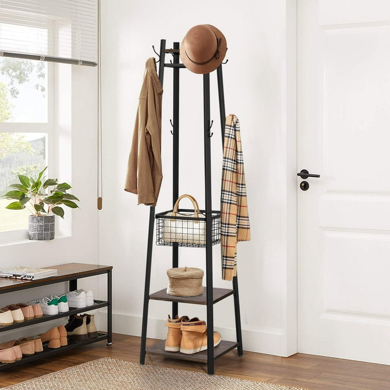 VECELO 2-tier Rustic Shelf Coat Rack, Modern Storage with Metal