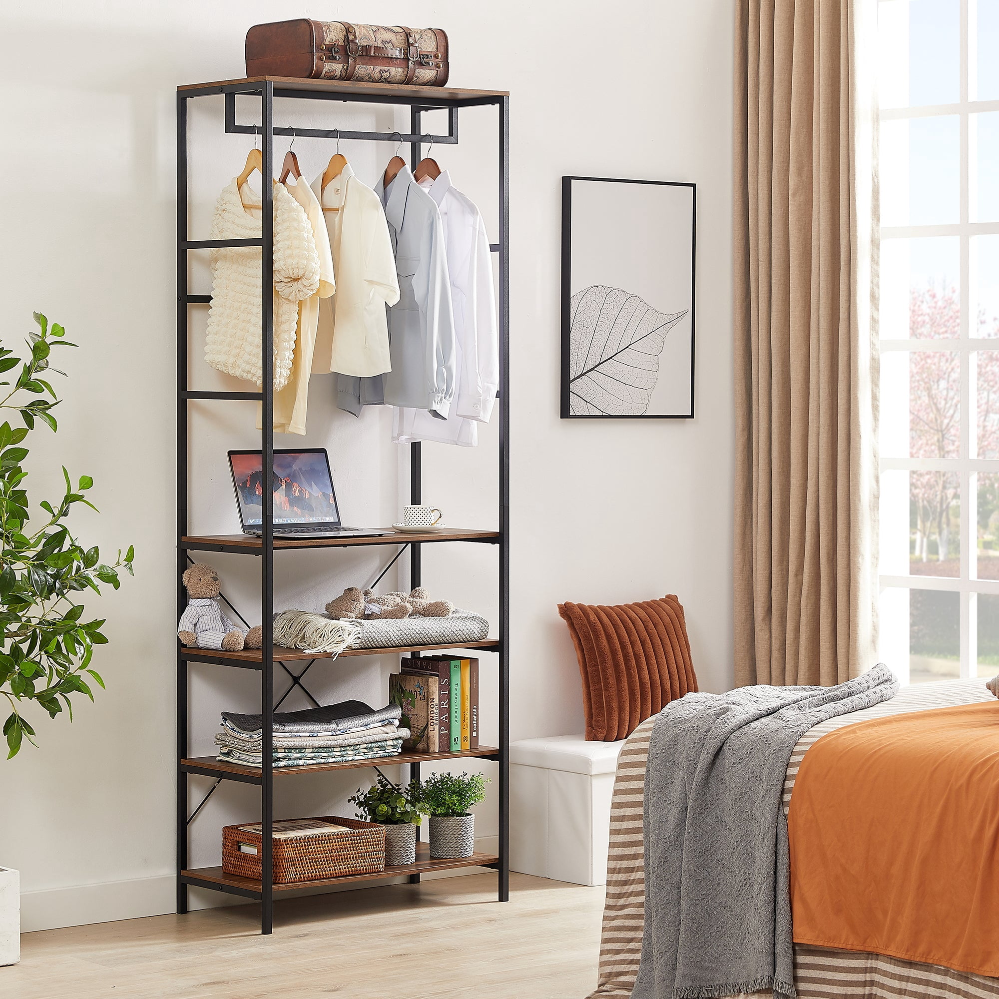 VECELO Coat Rack with 4-Tier Shoe Rack and Hanging Rod, Freestanding ...