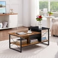 thumbnail image 1 of VECELO Coffee Table for Living Room, 39.4" Rectangle Wooden Cocktail Tea Table with Storage for Apartment, Home, Office, Brown+Black, 1 of 7