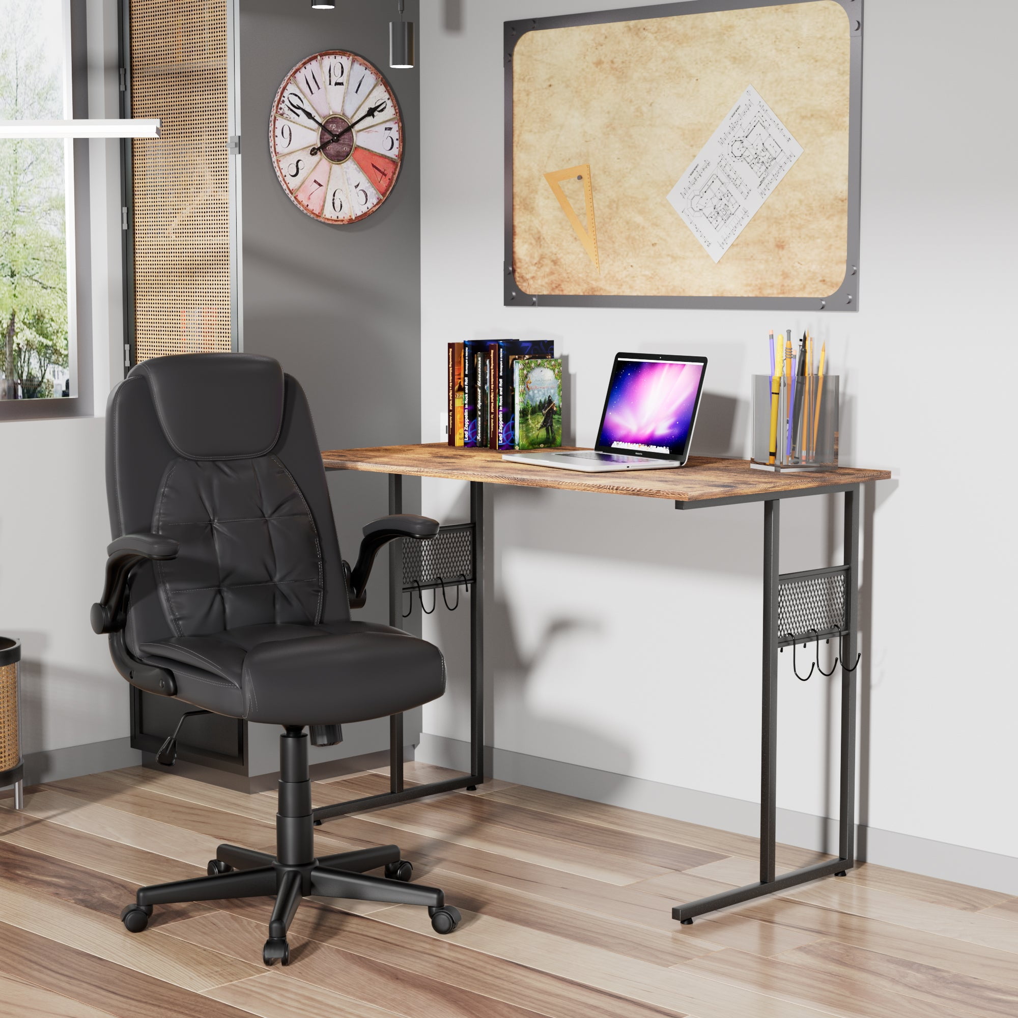 VECELO Computer Desk & Chair Set, Ergonomic High Back Adjustable Height