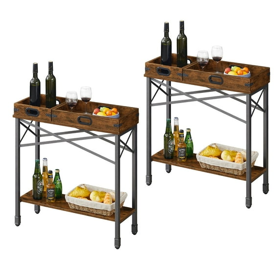 VECELO Console Sofa Table for Entryway, Narrow Serving Furniture with Storage Shelf for Living Dinning Room Hallway Kitchen, Set of 2, Rustic Brown