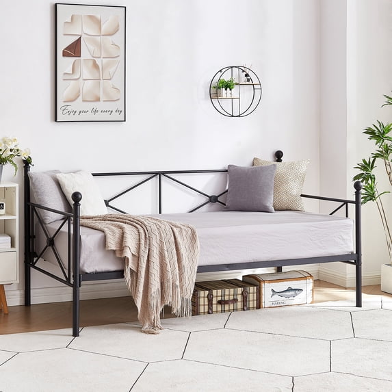 VECELO Contemporary Metal Daybed Frame With Under-bed Storage Sofa Bed, Twin Size, Black