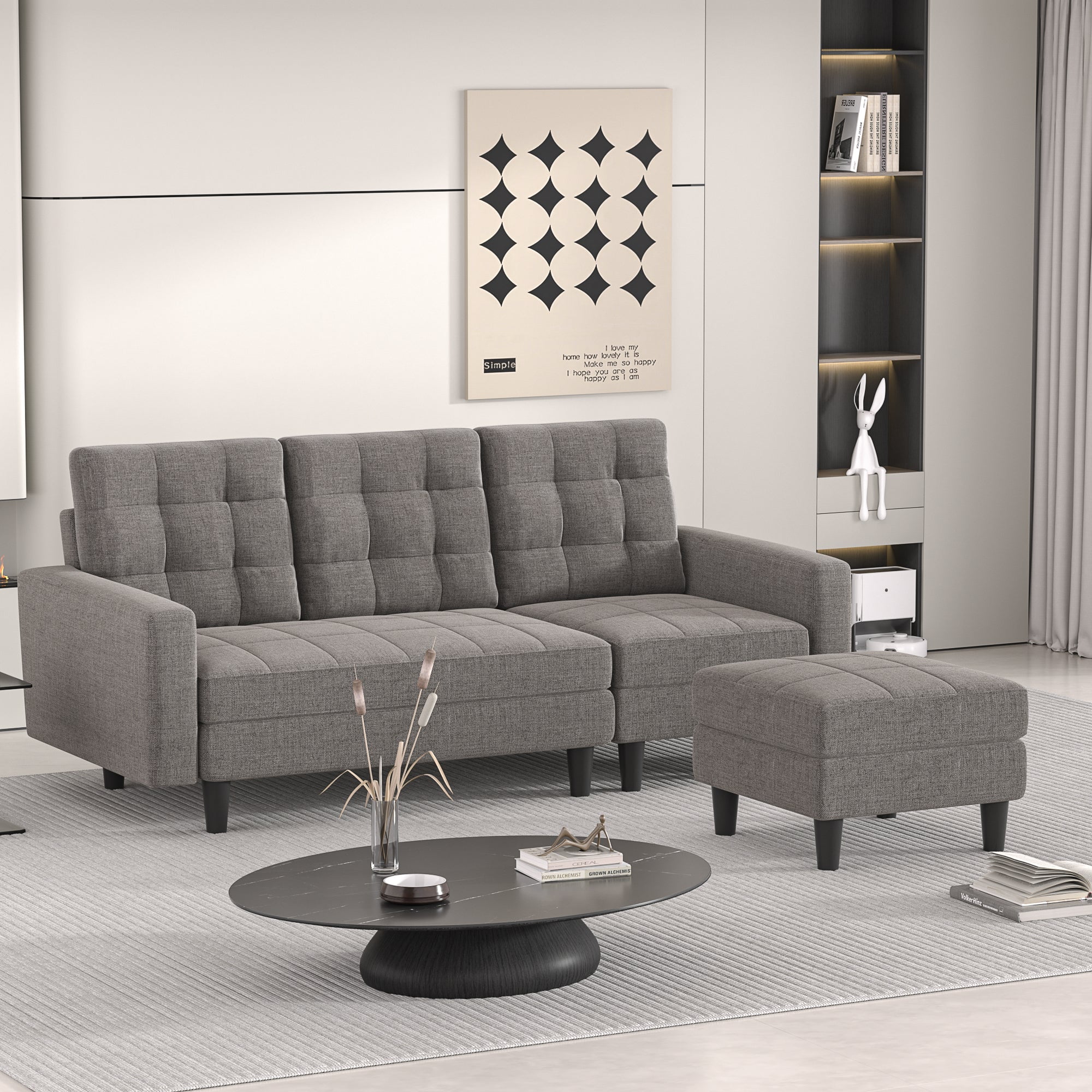 VECELO Convertible Sectional Sofa, L Shaped Couch with Linen Fabric ...