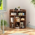 thumbnail image 1 of VECELO Corner Cabinet Storage with USB Ports and Outlets, Wooden Cubby Bookshelf for Small Space, Adjustable Shelves Corner Cube Toy Storage for Playroom, Bedroom, Living Room, Brown, 1 of 12