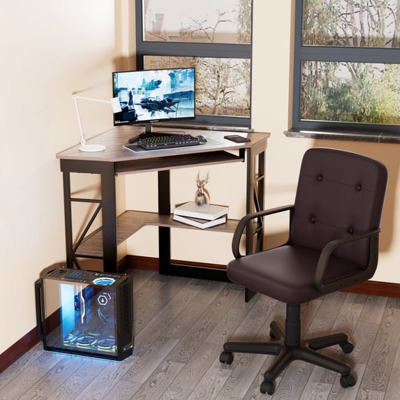 VECELO Corner Computer Desk & Chair Set, Ergonomic High Back Adjustable ...