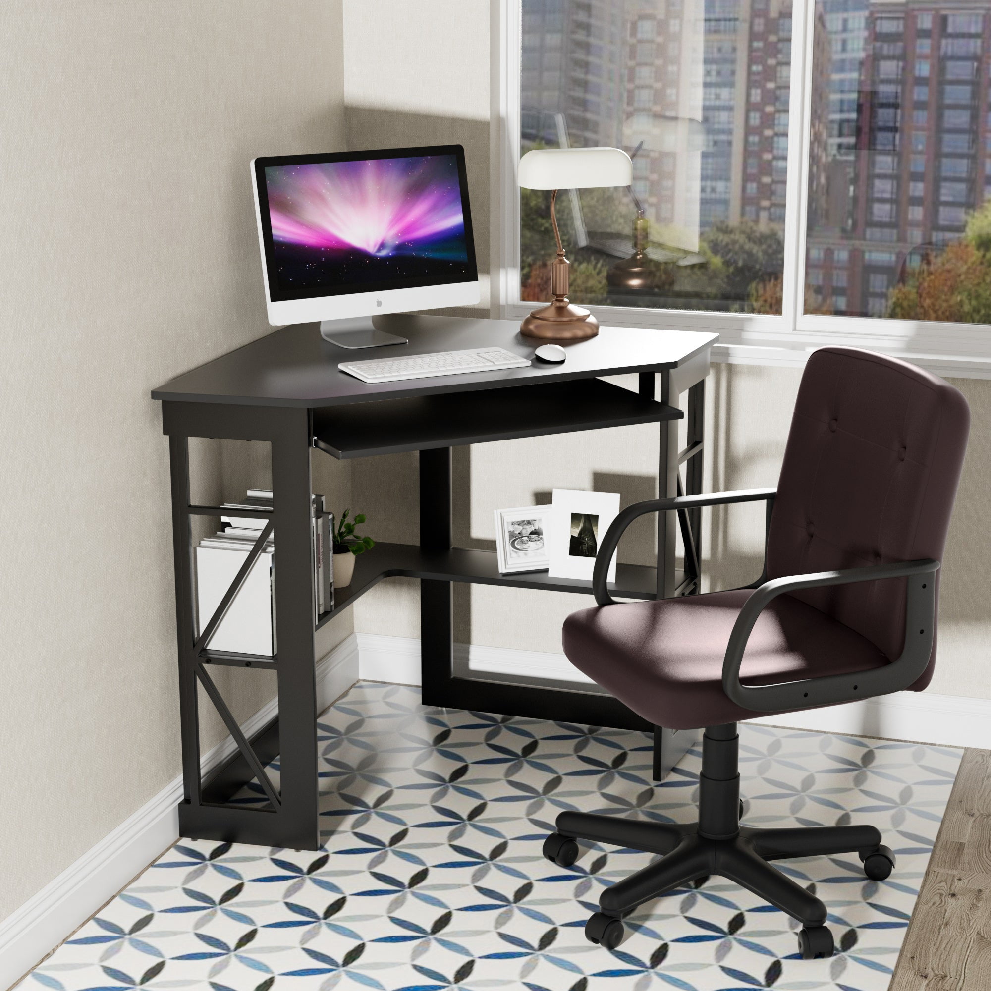 VECELO Corner Computer Desk & Chair Set, Ergonomic High Back Adjustable ...