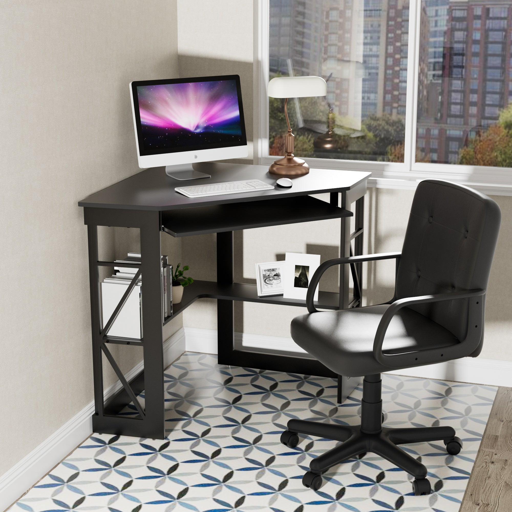 VECELO Corner Computer Desk & Chair Set, Ergonomic High Back Adjustable