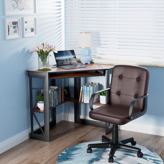 VECELO Corner Computer Desk & Chair Set, Ergonomic High Back Adjustable ...
