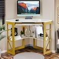 thumbnail image 1 of VECELO Student Study Workstation with Keyboard Tray and Shelf Corner Desk, Gold, 1 of 9