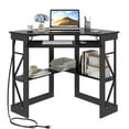 thumbnail image 1 of VECELO Corner Computer Desk with Charging Station, 90 Degree Triangle Writing Study Table with Keyboard & Storage Shelves for Small Space, Black, 1 of 11