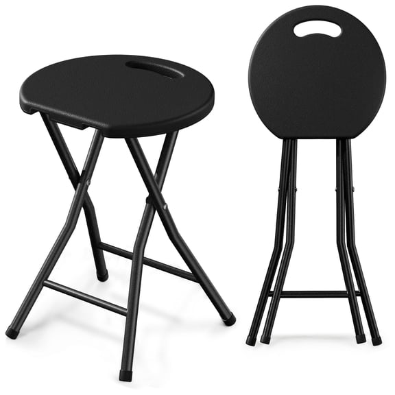 VECELO Counter Bar Stool, Backless 18 in. Portable Folding Stool with 220lb, Kitchen Island Stool with Built-in Handle & Metal Frame, Black