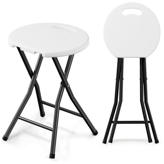 VECELO Counter Bar Stool, Backless 18 in. Portable Folding Stool with 220lb, Kitchen Island Stool with Built-in Handle & Metal Frame, White