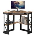 thumbnail image 1 of VECELO Desk with Keyboard Corner Computer Writing Shelves, Compact Home Office, Antique Brown, 1 of 10