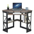 thumbnail image 1 of VECELO Desk with Keyboard Corner Computer Writing Shelves, Compact Home Office, Dark Brown, 1 of 10