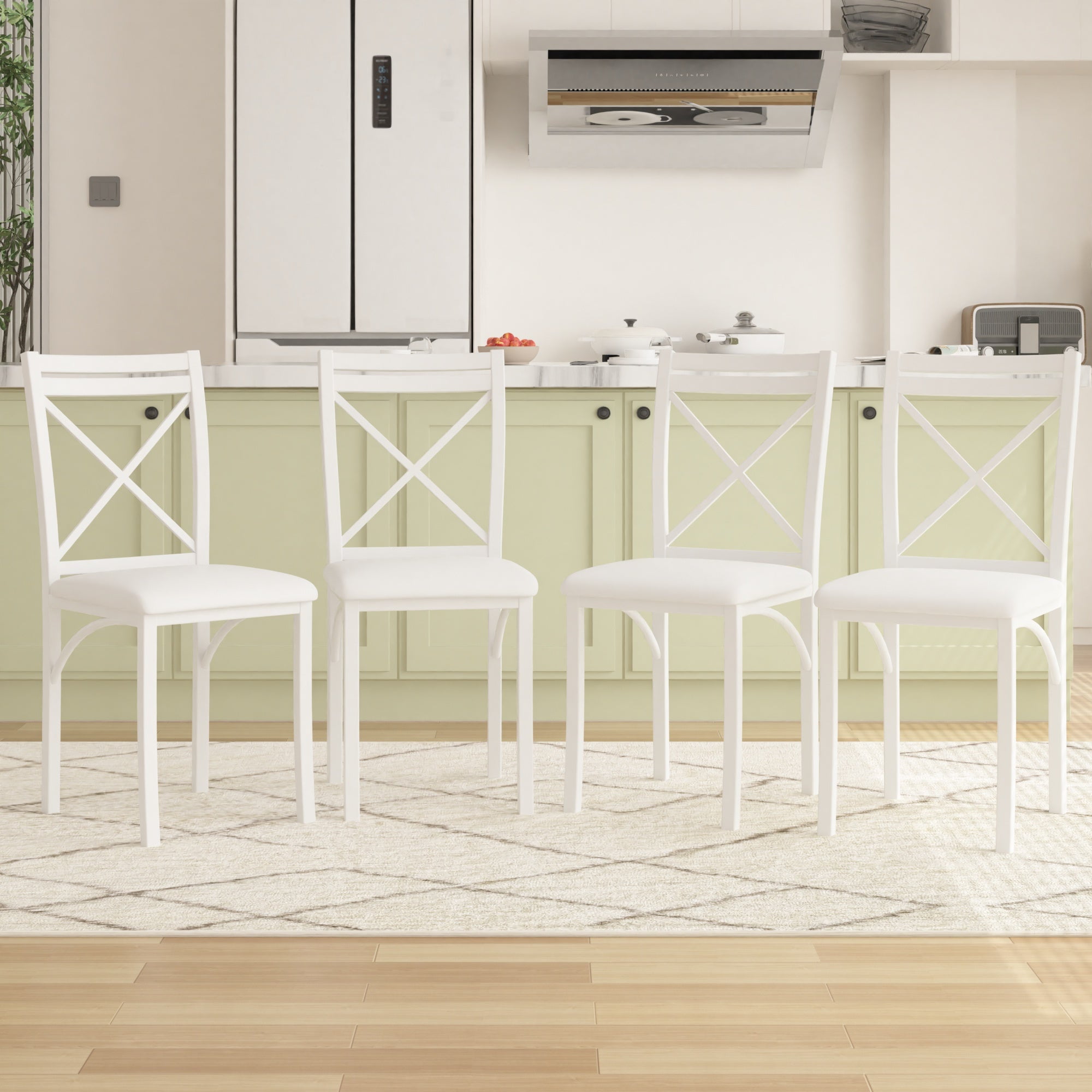 VECELO Dining Chair Set of 4, Modern Kitchen Upholstered Chairs with Backrest, Metal Legs and PU Leather Seat Set for Living Room Restaurant, White