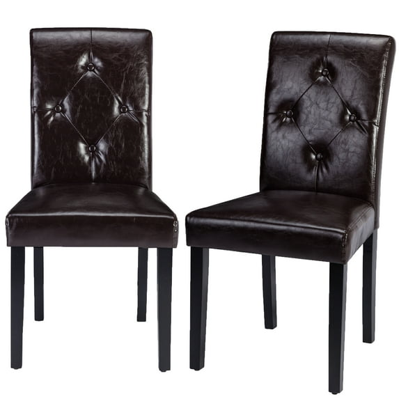 VECELO Dining Chairs Set of 2, Mid-Century Modern Upholstered Faux Leather Dining Room Chairs, Leather Coffee