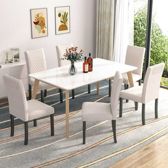 VECELO Dining Chairs Set of 6, Upholstered Parsons Chairs with Solid Back, Modern Kitchen Side Chair for Dining Room Living Room, Beige