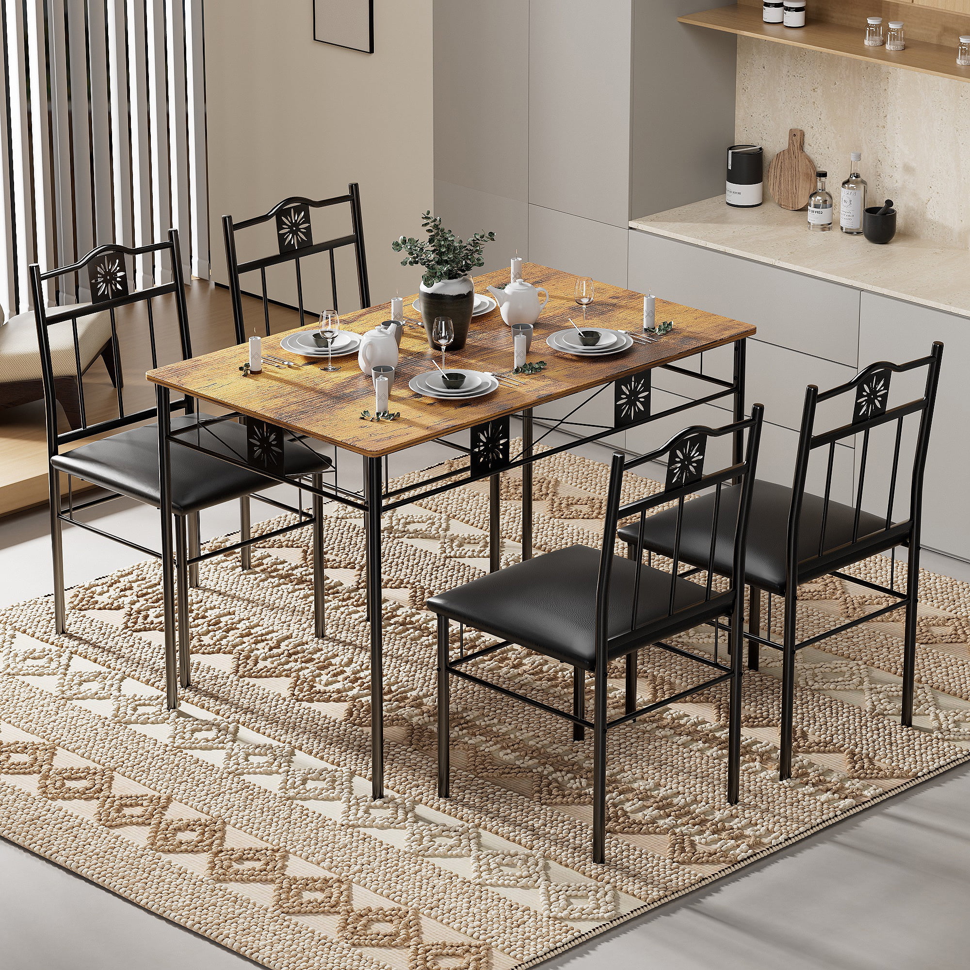 VECELO 5-Piece Small Rectangle Simple Dinette Set, Wood