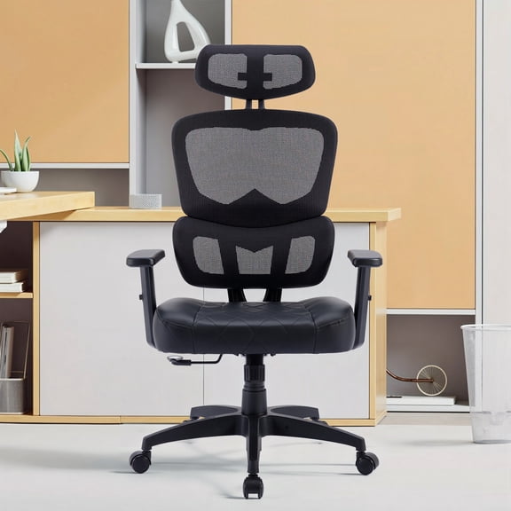 VECELO Ergonomic Office Chair, High Back Desk Chair with Footrest, Mesh Back Rolling Computer Chair, Comfortable Lumbar Support for Home Work, Black