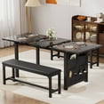 thumbnail image 1 of VECELO Extendable Dining Table Set for 4-6 People, Modern 3-Piece Kitchen Table Set with 2 Upholstered Benches, Mid-Century Dining Room Table, Saving Space, Marble Black, 1 of 13