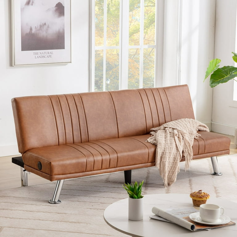 VECELO Faux Leather Futon Sofa Bed, Modern Folding Futon