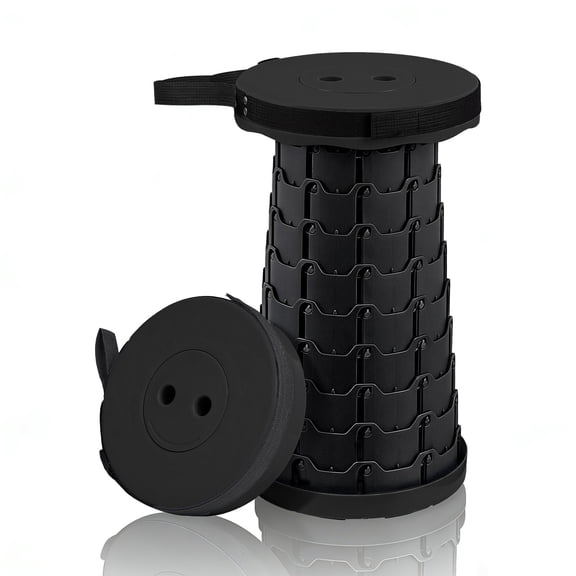 VECELO Foldable Telescoping Stool Portable, Adjustable Plastic Stools with Max Load 265lbs for Camping Fishing Hiking (Black)