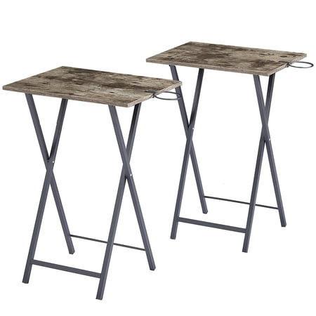 VECELO Folding TV Tray, Portable Dinner/Snack Table with Cup Holder, Set of 2, Gray