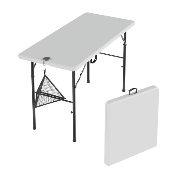 VECELO Folding Table For 4 with Mesh Bag and Hook, Indoor&Outdoor Portable Plastic Table, Fold-in-Half for Parties, Camping, Events & Outdoor Gatherings, White