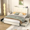 thumbnail image 1 of VECELO Full Bed Frame with USB Port and Storage Drawers, Upholstered Platform Bed with Headboard, Sturdy Wooden Slats Support, No Box Spring Needed, Beige, 1 of 9