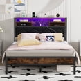 thumbnail image 1 of VECELO Full Bed Frame with Bookcase Headboard, Metal Platform Bed with LED Light & Charging Station, Storage Bed with Heavy Duty Slats Support, No Box Spring Required, Brown, 1 of 10
