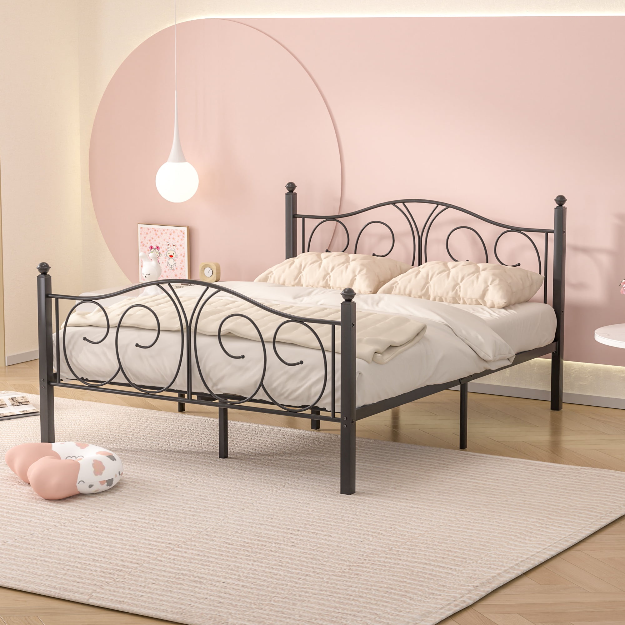 VECELO Full Metal Bed Frame with Headboard and Footboard Heavy Duty Slat Support Standard Platform Bed Black