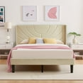 thumbnail image 1 of VECELO Full Platform Bed Frame with Upholstered Headboard, Strong Wooden Slats/No Box Spring Needed, Beige, 1 of 9