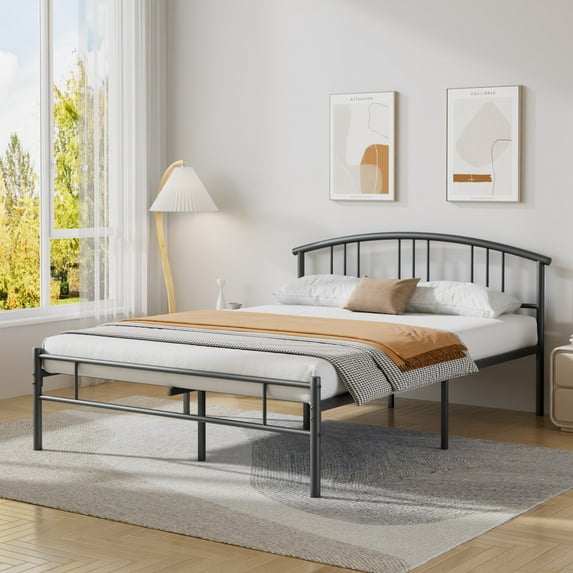 VECELO Full Size Bed Frame with Arched Headboard, Metal Platform Bed Frame with Underbed Storage Space, Heavy Duty Slats, No Box Spring Needed, Easy Assembly, Black
