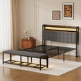 thumbnail image 1 of VECELO Full Size Bed Frame with Shoe Bench&Storage Headboard, Upholstered Platform with Charging Station and LED Lights, Mattress Foundation with Strong Slats Support, No Box Spring Needed, Grey, 1 of 10