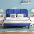 thumbnail image 1 of VECELO Full Size Bed Frame with Upholstered Headboard, Velvet Platform Bedframe Mattress Foundation, Strong Wood Slat Support, No Box Spring Needed,Velvet Beige, 1 of 6