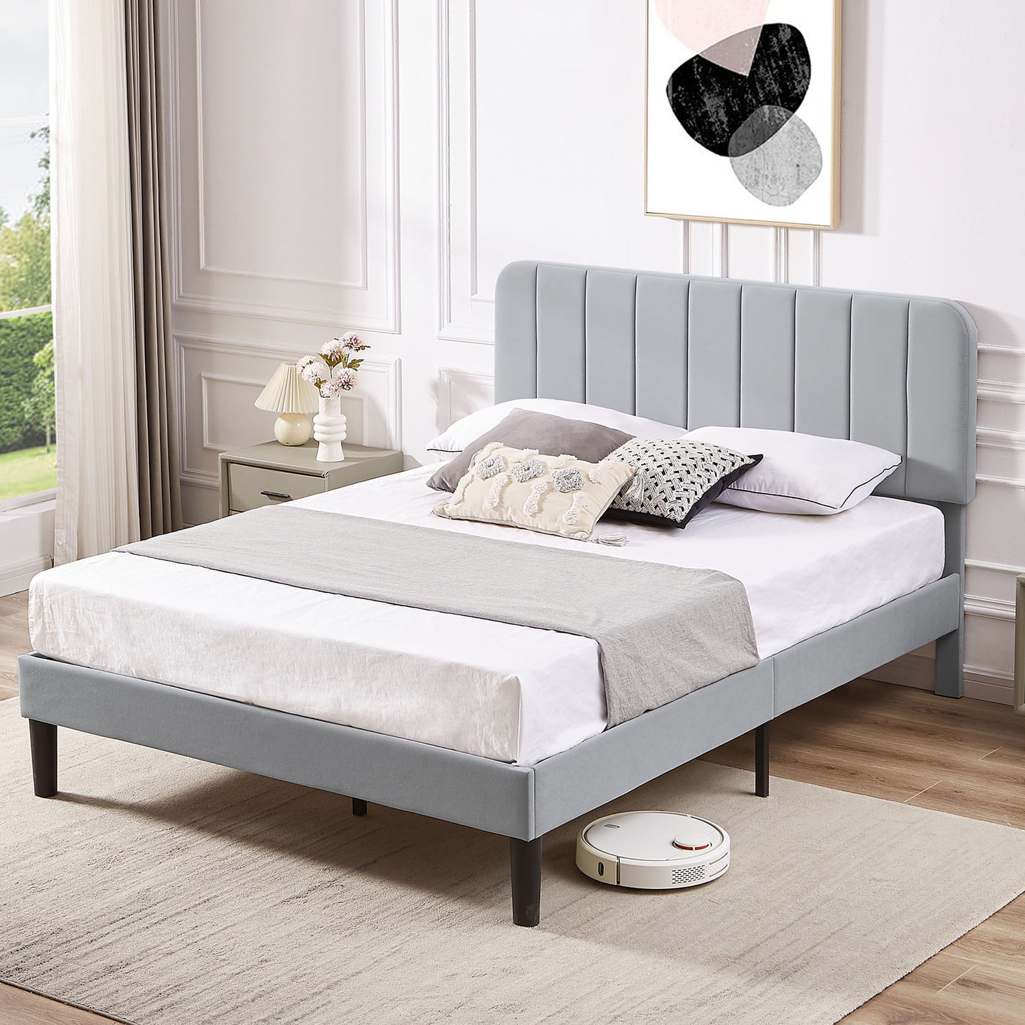 VECELO Full Size Bed Frame, Upholstered Platform Bed Frame With ...