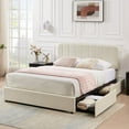 thumbnail image 1 of VECELO Full Size Bed Frame with 4 Storage Drawers, Modern Upholstered Platform Bed Frame with Adjustable Headboard, No Box Spring Needed, Beige, 1 of 10