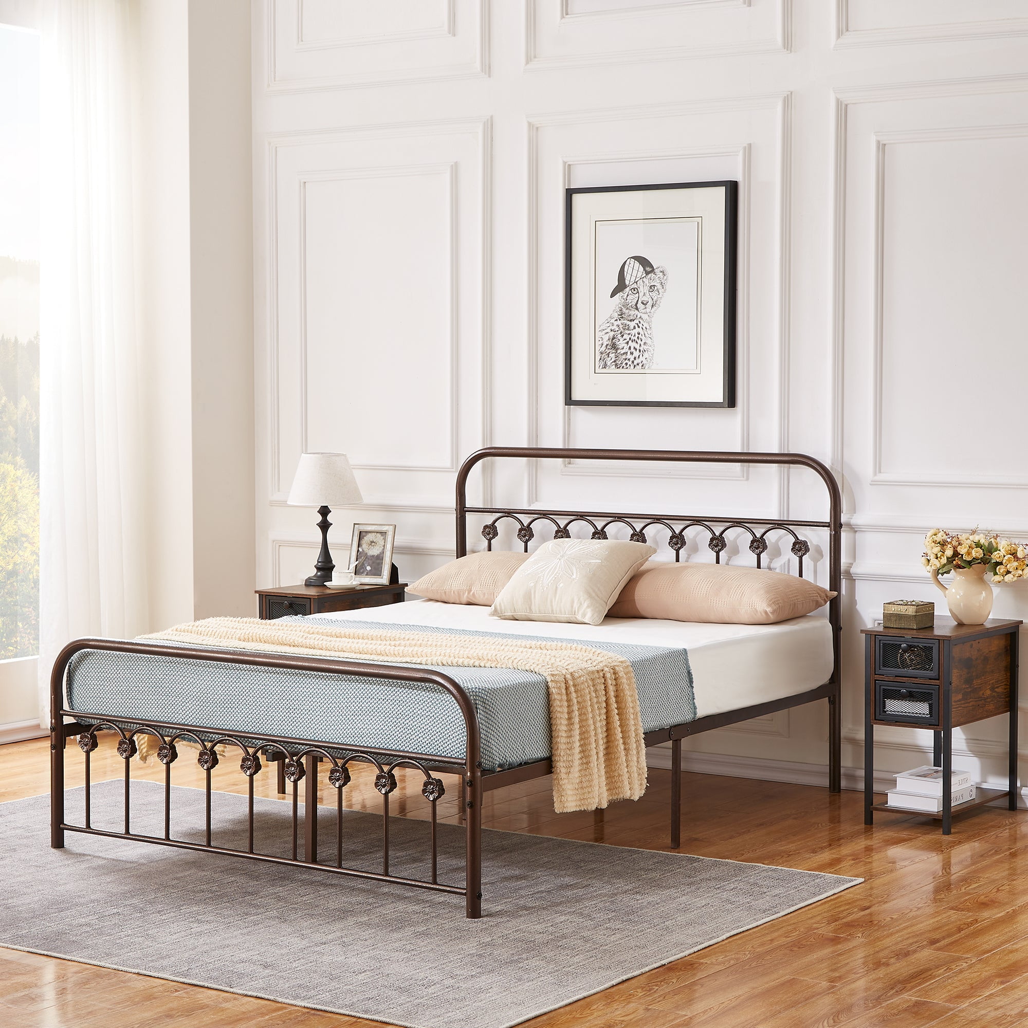 VECELO Full Size Metal Bed Frame with Headboard and Footboard Modern Platform Bed with Strong Slat Support No Box Spring Needed Bronze Purple
