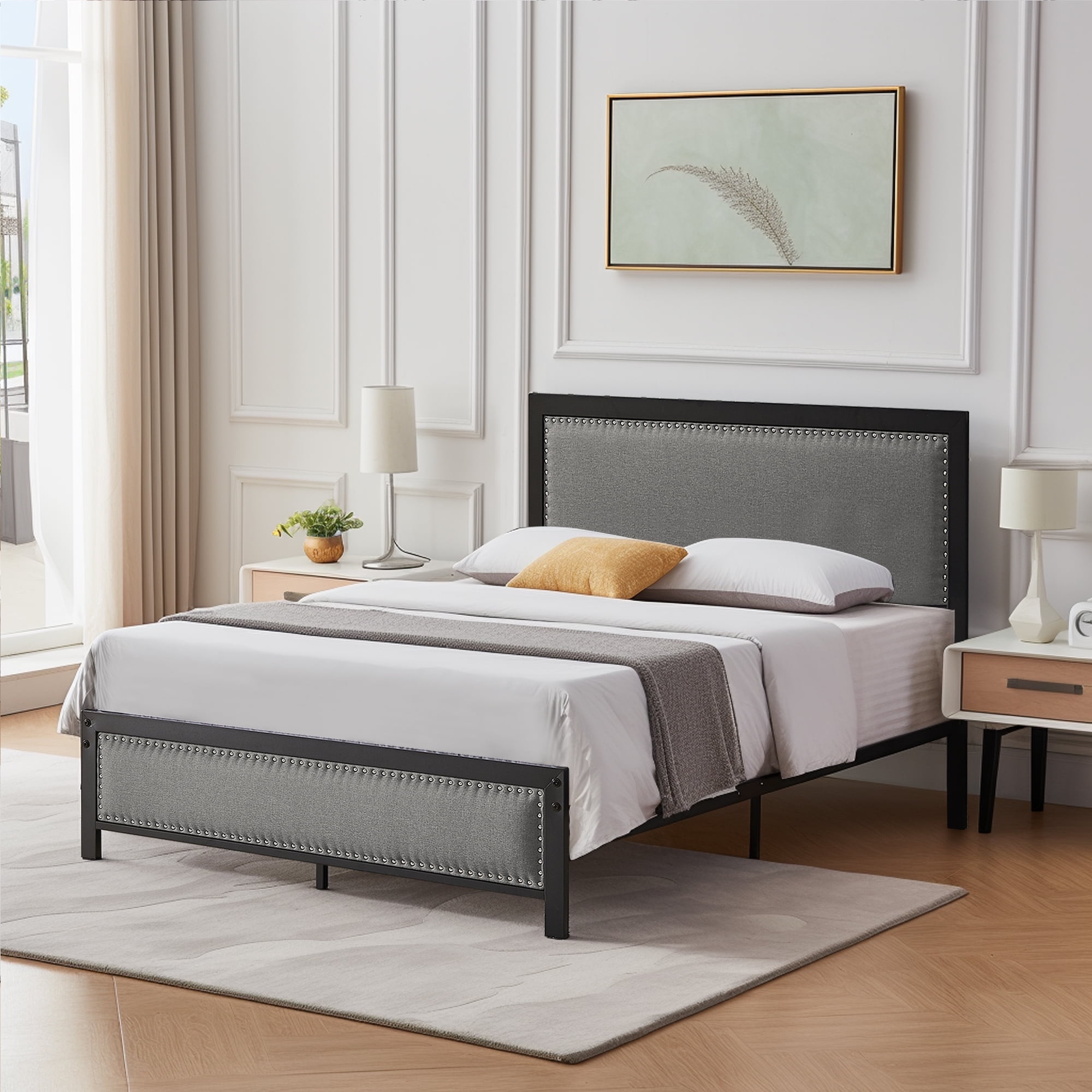 Grey metal store bed frame full