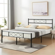 VECELO Full Size Metal Platform Bed Frame with Headboard & Footboard, No Box Spring Needed, Black