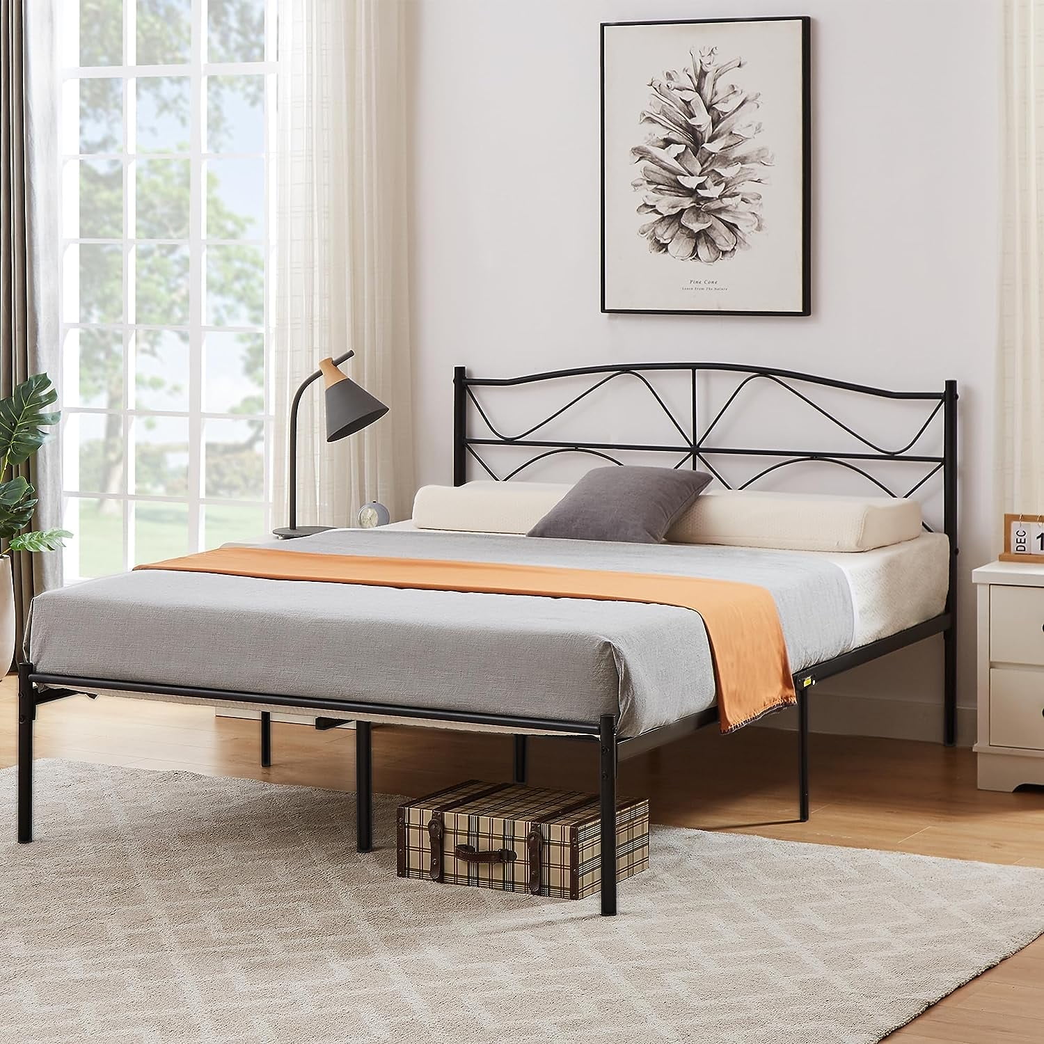 VECELO Full Size Metal Platform Bed Frame With Headboard, Heavy Duty ...