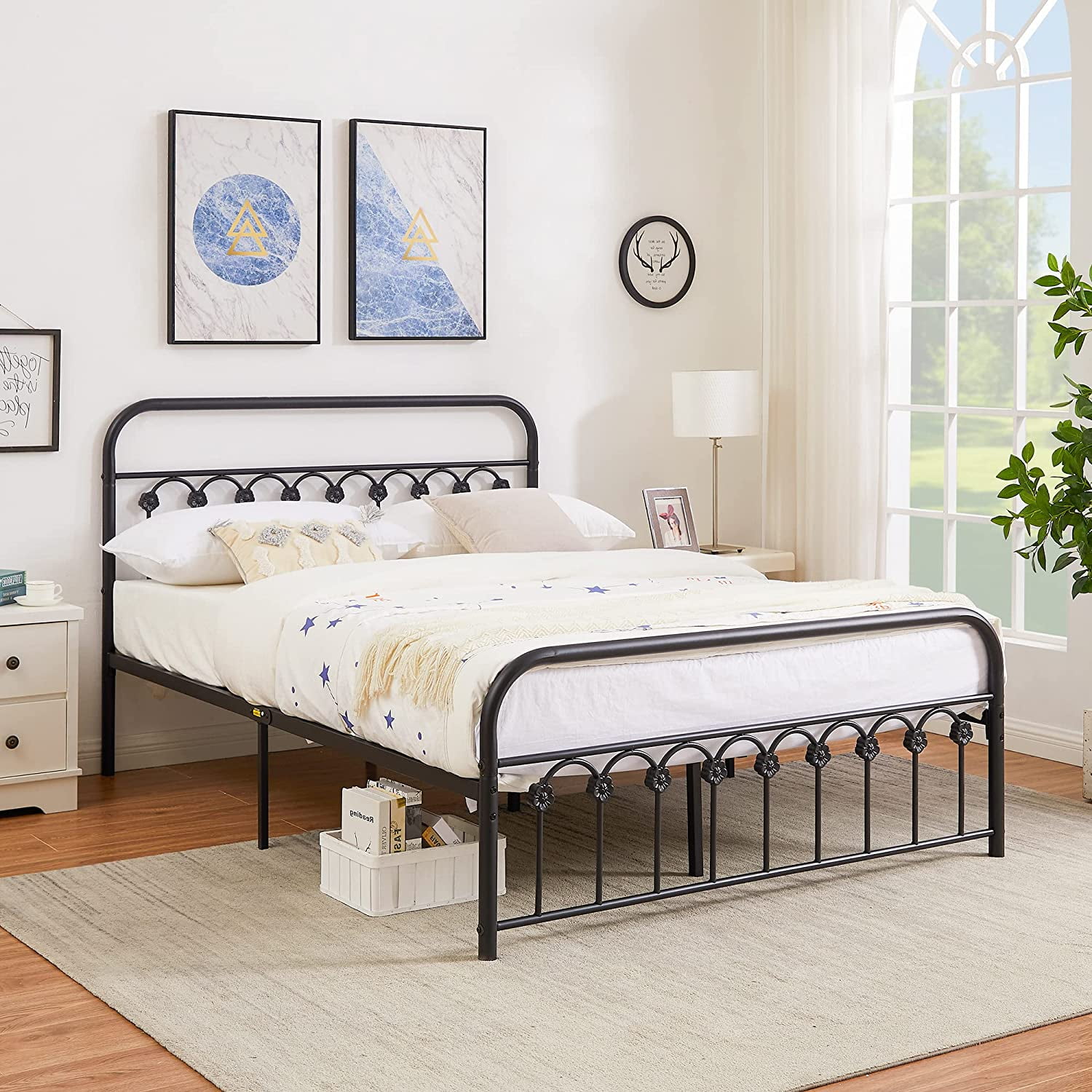 VECELO Full Size Metal Platform Bed Frame With Headboard And Footboard ...