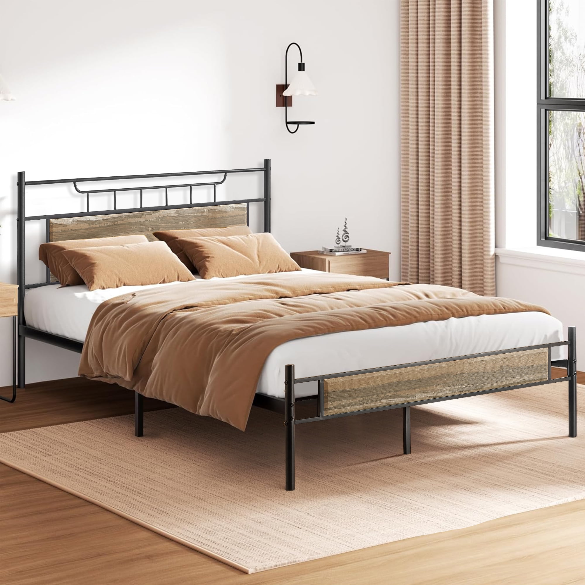 VECELO Full Size Metal Platform Bed Frame with Wood Headboard, Strong ...