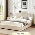 thumbnail image 1 of VECELO Full Size Platform Bed Frame with Charging Station, Modern Adjustable Height Headboard Tufted Upholstered Full Bed Frame, No Box Spring Needed, Beige, 1 of 8