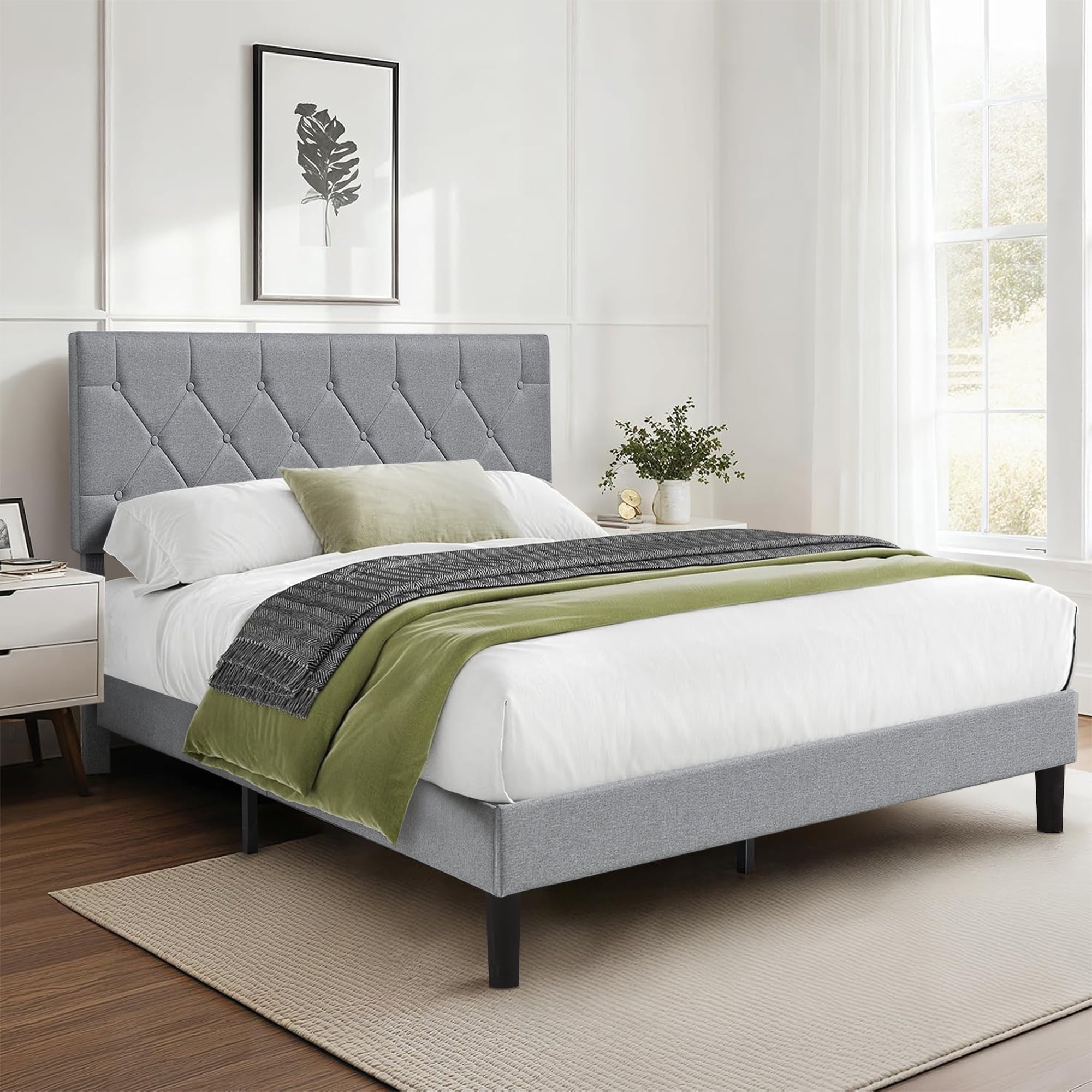 VECELO Full Size Platform Bed Frame, Modern Upholstered Bed Frame with ...